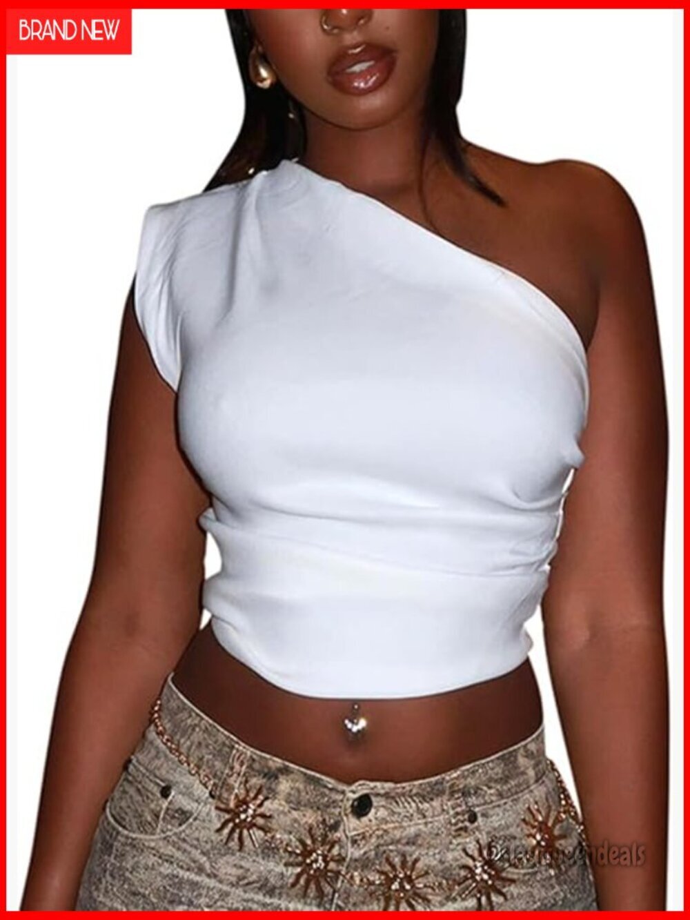 One Shoulder Ruched Ribbed Crop Top Backless Slim Fit Tank Tee